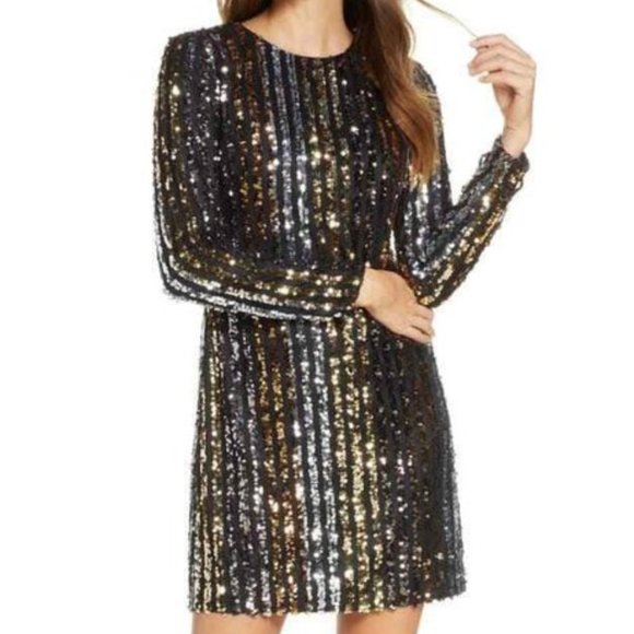 long sleeve sequin shift dress